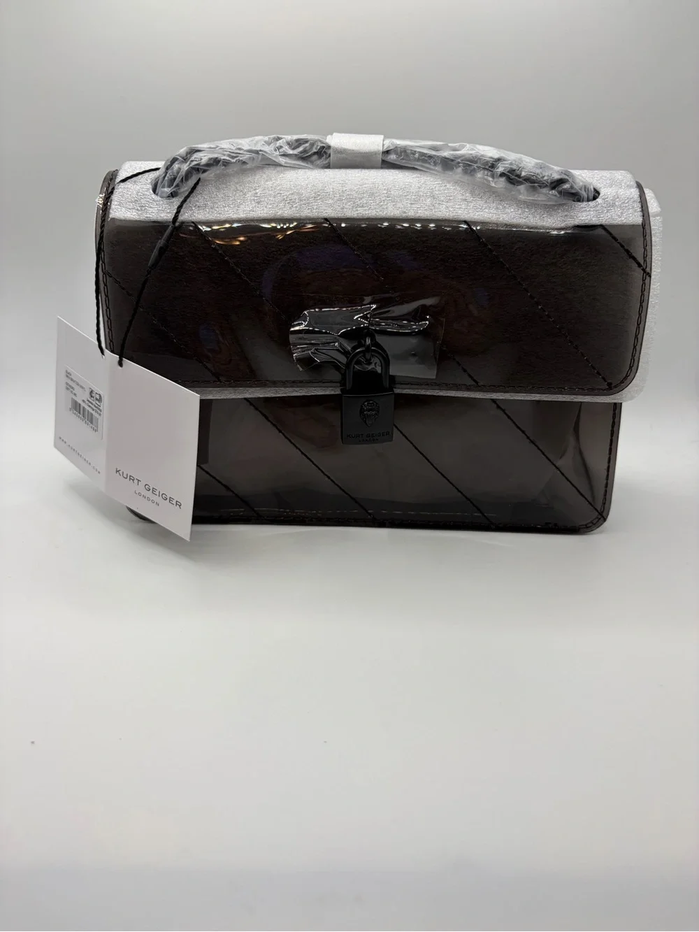 Kurt Geiger Black Vinyl Clear Bag with Black Hardware.